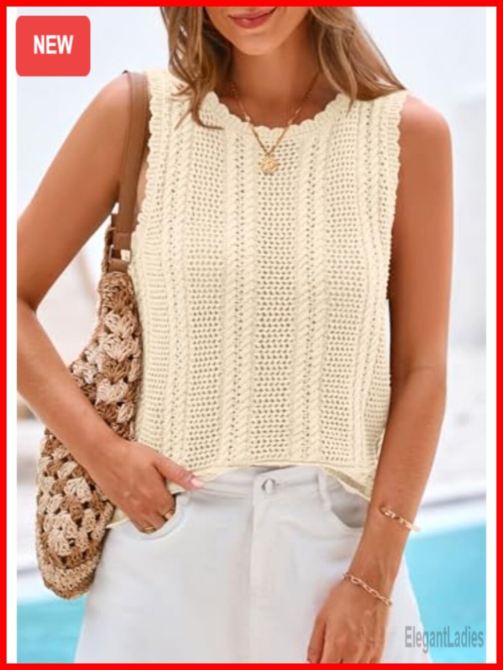 KIRUNDO Crochet Tank Top Womens Sleeveless Sweater Vest Summer Beach Coverup - Picture 4 of 6